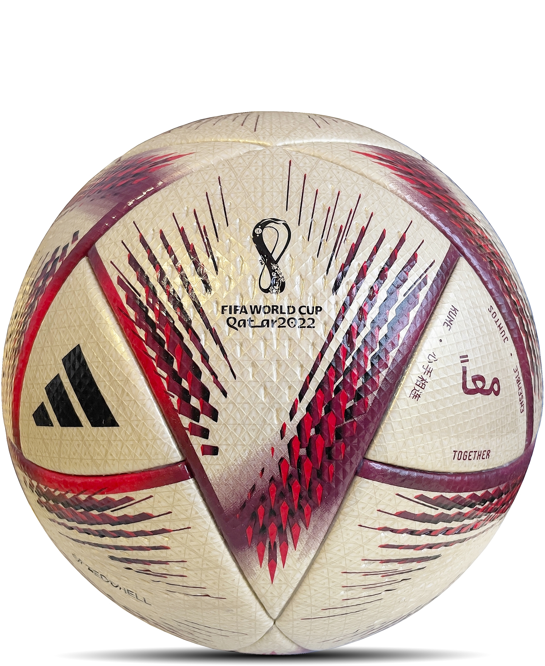 adidas Official Match Ball Al Hilm FIFA WM Qatar 2022 - Der offizielle Matchball der FIFA Weltmeisterschaft 2022 in Katar. Dieser hochwertige Spielball bietet ein präzises Flugverhalten und hervorragende Spieleigenschaften. Mit seinem einzigartigen Design und den offiziellen WM-Logos ist er ein Muss für Fußballfans und Sammler. Hol dir jetzt den offiziellen Matchball Al Hilm FIFA WM Qatar 2022 im Onlineshop von SHOP4TEAMSPORT. Perfekt für Training, Freizeitspiele und den Einsatz auf dem Platz