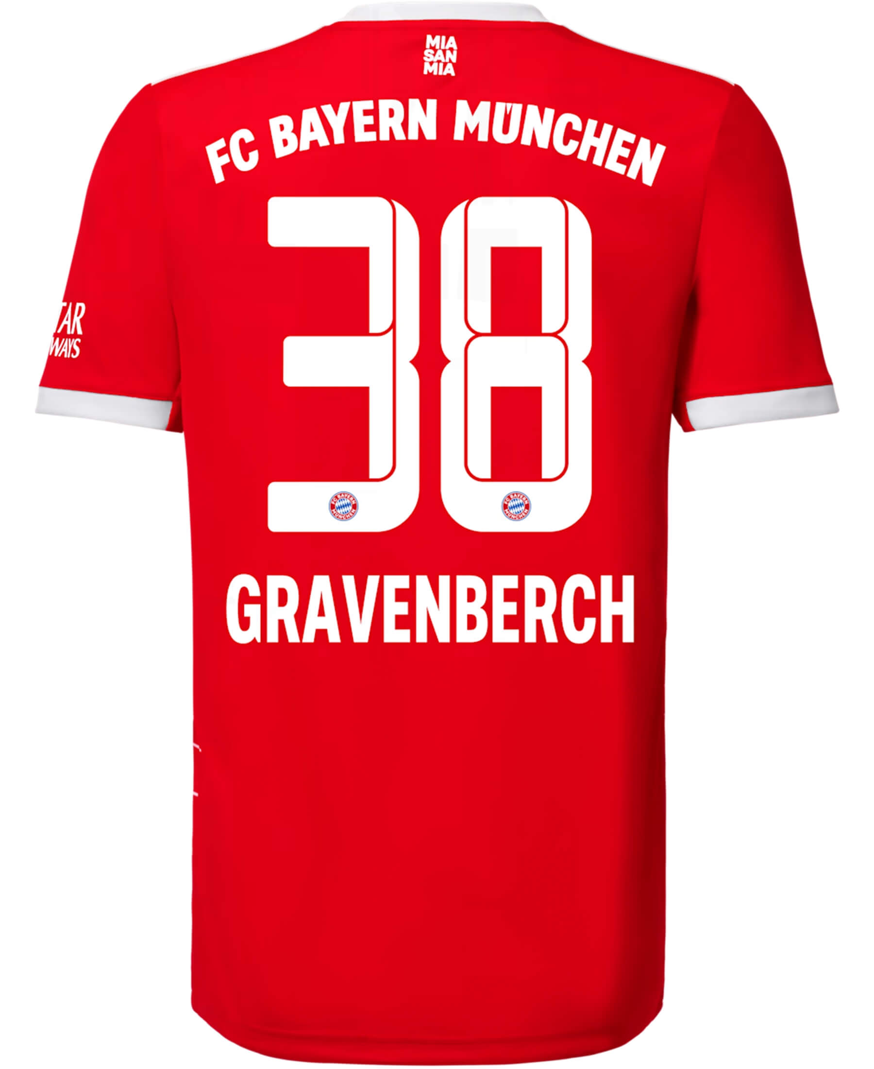 Offizieller FC Bayern München FCB Gravenberch Spielerflock für das Heimtrikot 2022-2023. Zeige deine Unterstützung für den Verein mit Stolz. Hochwertiges Materialien für optimalen Komfort. Im Onlineshop SHOP4TEAMSPORT erhältlich. Sichere dir jetzt deinen original Flock und sei Teil der Bayern-Familie! 