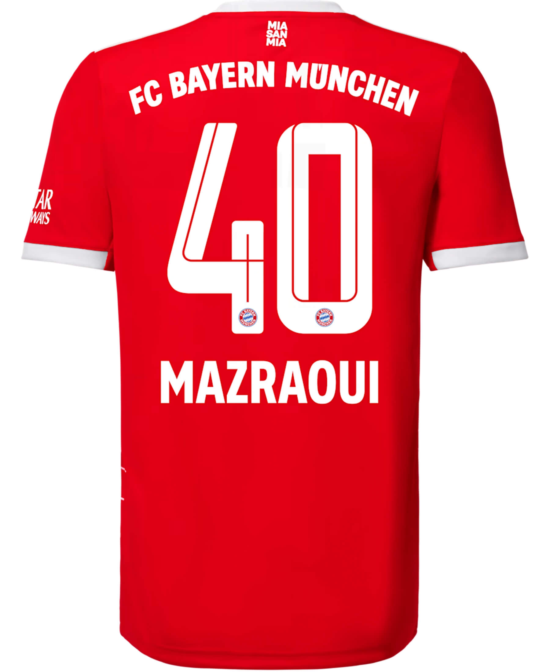 Offizieller FC Bayern München FCB Mazraoui Spielerflock für das Heimtrikot 2022-2023. Zeige deine Unterstützung für den Verein mit Stolz. Hochwertiges Materialien für optimalen Komfort. Im Onlineshop SHOP4TEAMSPORT erhältlich. Sichere dir jetzt deinen original Flock und sei Teil der Bayern-Familie! 