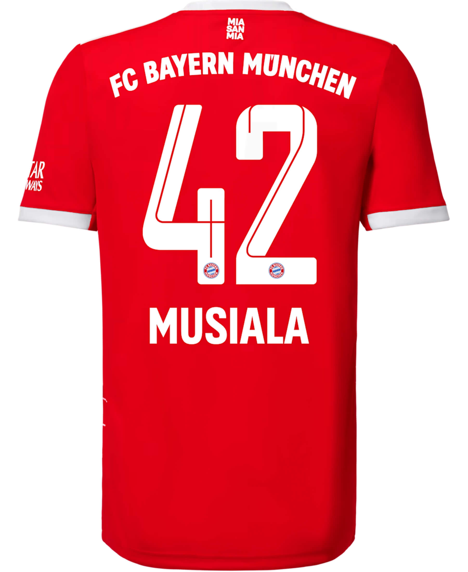 Offizieller FC Bayern München FCB Musiala Spielerflock für das Heimtrikot 2022-2023. Zeige deine Unterstützung für den Verein mit Stolz. Hochwertiges Materialien für optimalen Komfort. Im Onlineshop SHOP4TEAMSPORT erhältlich. Sichere dir jetzt deinen original Flock und sei Teil der Bayern-Familie! 