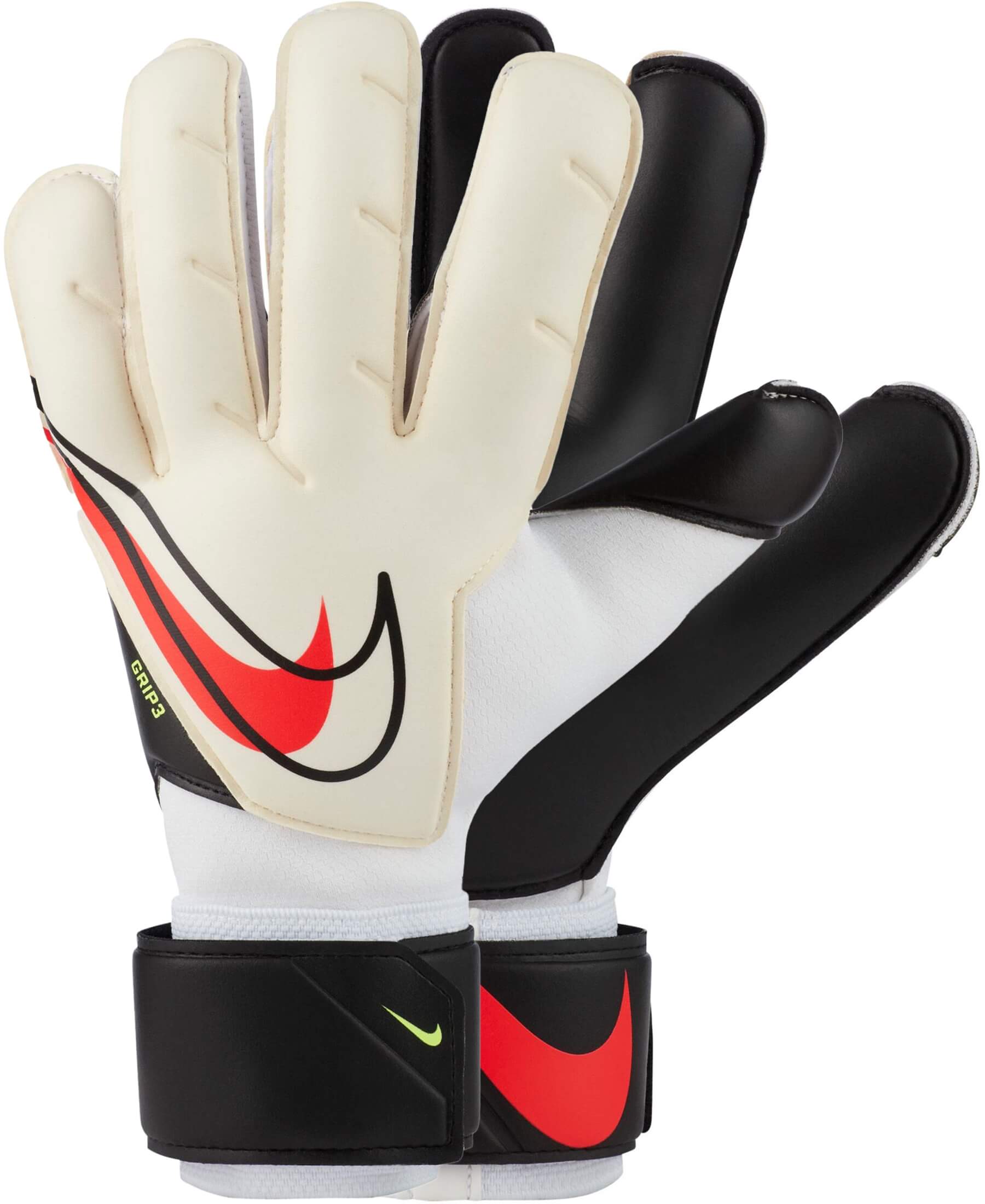 Die originalen Nike Torwarthandschuhe GK Grip3 sind speziell für fortgeschrittene Torhüter entwickelt worden. Sie verfügen über die GRIP3-Technologie, die einen sicheren Halt und eine präzise Ballkontrolle ermöglicht. Der atmungsaktive Netzstoff sorgt für eine kühle Luftzirkulation zwischen den Fingern. Die Farbkombination der Handschuhe ist White/Black/Bright Crimson. Zusätzlich besitzen die Handschuhe einen Handgelenkriemen mit Klettverschluss für eine sichere Fixierung und individuelle Anpassung.